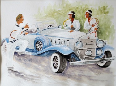 Painting titled "Cadillac 1935" by Jean Marie Lecoix, Original Artwork, Watercolor