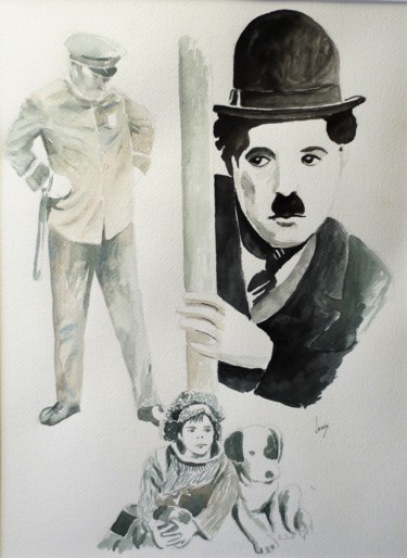 Painting titled "Chaplin ( 2)" by Jean Marie Lecoix, Original Artwork, Watercolor