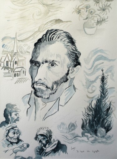 Malerei mit dem Titel "Van Gogh" von Jean Marie Lecoix, Original-Kunstwerk, Aquarell