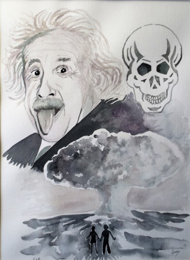 Painting titled "Einstein" by Jean Marie Lecoix, Original Artwork, Watercolor