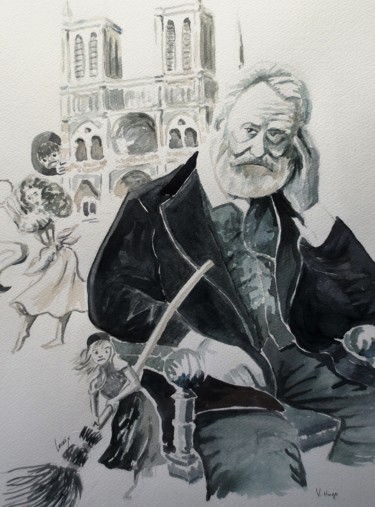 Painting titled "Victor Hugo" by Jean Marie Lecoix, Original Artwork, Watercolor