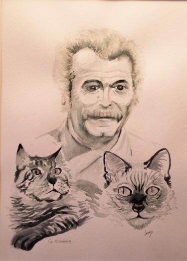 Malerei mit dem Titel "Brassens" von Jean Marie Lecoix, Original-Kunstwerk, Aquarell