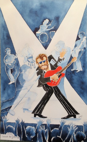 Painting titled "Johnny en 2043" by Jean Marie Lecoix, Original Artwork, Watercolor