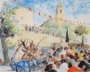 Painting titled "Allauch, fête de l'…" by Jean Marie Lecoix, Original Artwork, Watercolor