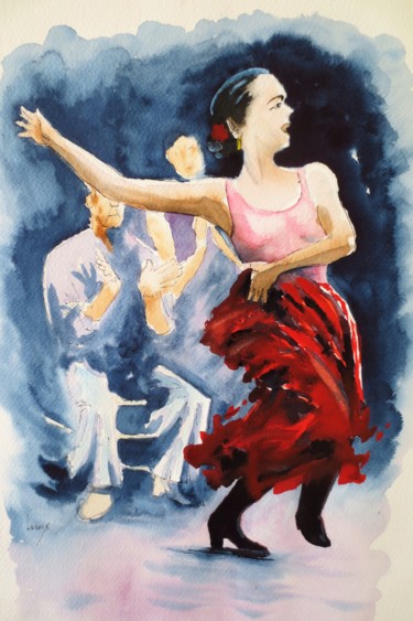 Painting titled "Flamenco" by Jean Marie Lecoix, Original Artwork, Watercolor