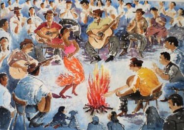 Painting titled "Danse gitane" by Jean Marie Lecoix, Original Artwork, Watercolor