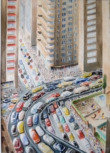 Peinture intitulée "La ville" par Jean Marie Lecoix, Œuvre d'art originale, Aquarelle