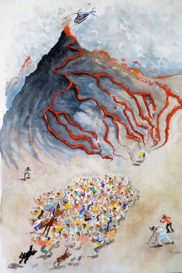 Painting titled "Eruption" by Jean Marie Lecoix, Original Artwork, Watercolor