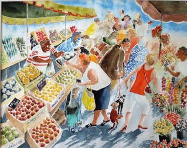 Pintura intitulada "Marché de Provence" por Jean Marie Lecoix, Obras de arte originais, Aquarela