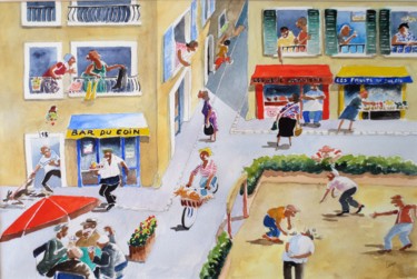 Peinture intitulée "Un village" par Jean Marie Lecoix, Œuvre d'art originale, Aquarelle
