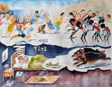 Pittura intitolato "Rêves et cauchemars" da Jean Marie Lecoix, Opera d'arte originale, Acquarello