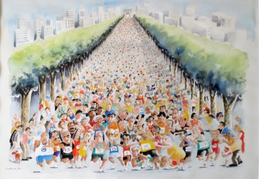 Peinture intitulée "Le Marathon ...de P…" par Jean Marie Lecoix, Œuvre d'art originale, Aquarelle