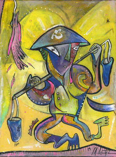 Le paysan et l'oiseau Peinture intitulée "Le paysan et l'oise…" par Christopher Lecoutre, Œuvre d'art originale, Acrylique