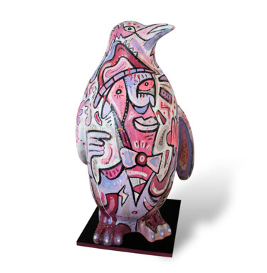 Pingouin Rose Sculpture intitulée "Pingouin Rose" par Christopher Lecoutre, Œuvre d'art originale, Résine