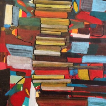 Painting titled ""Livres essentiels"" by Clo Lecouturier, Original Artwork, Acrylic Mounted on Wood Stretcher frame