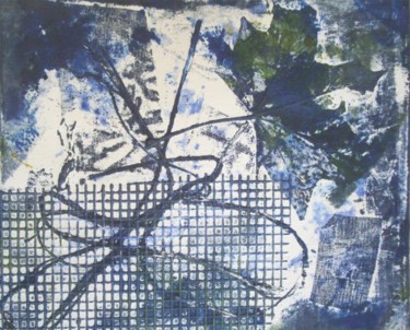 Printmaking titled "GravureFeuille bleue" by Clo Lecouturier, Original Artwork, Engraving