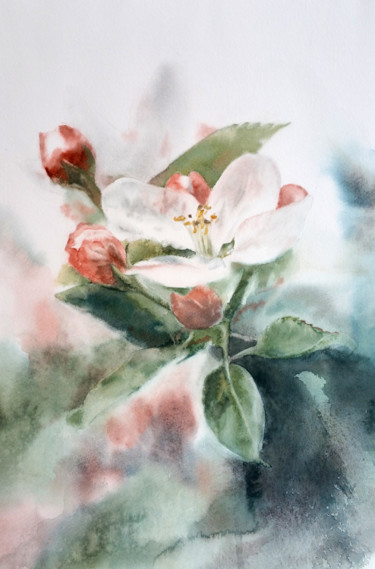 Peinture intitulée "Blanches #4 - Fleur…" par Christelle Lecuret, Œuvre d'art originale, Aquarelle Monté sur Carton