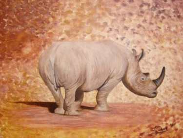 Painting titled "Le rhinoceros" by Michel Le Darz, Original Artwork