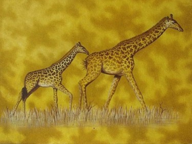 Peinture intitulée "Maman girafe et son…" par Michel Le Darz, Œuvre d'art originale