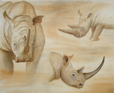 Painting titled "etude pour rhinocer…" by Michel Le Darz, Original Artwork