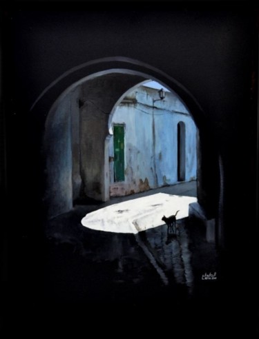 Peinture intitulée "Ruelle de Tetouan" par L.Edfouf, Œuvre d'art originale