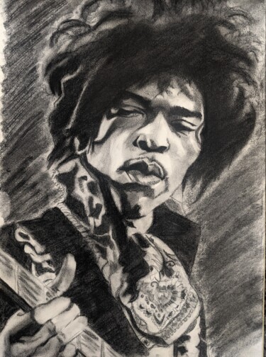 「Jimi Hendrix charco…」というタイトルの描画 Lee Davisonによって, オリジナルのアートワーク, 木炭