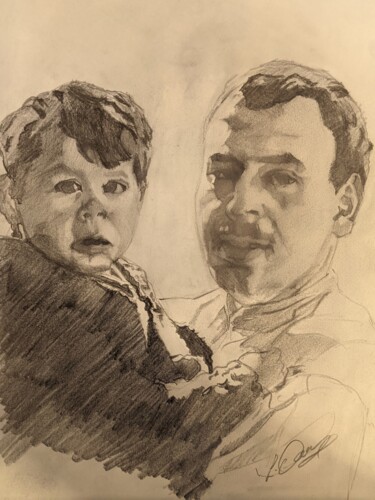 图画 标题为“My father and me” 由Lee Davison, 原创艺术品, 石墨