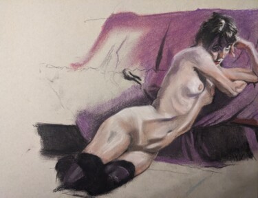 Dessin intitulée "Reclining nude" par Lee Davison, Œuvre d'art originale, Pastel