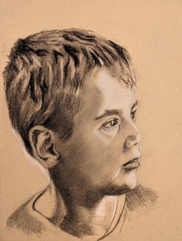 「Side profile study…」というタイトルの描画 Lee Davisonによって, オリジナルのアートワーク, 木炭