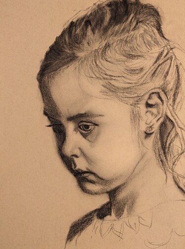 Dibujo titulada "Head of a young gir…" por Lee Davison, Obra de arte original, Carbón