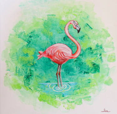 Painting titled "Flamant rose" by Valérie Hage, Original Artwork, Acrylic