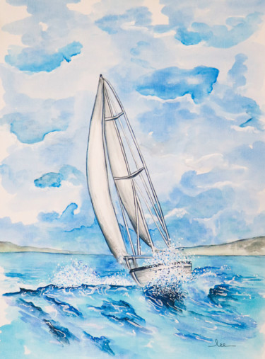 Painting titled "Voilier" by Valérie Hage, Original Artwork, Watercolor