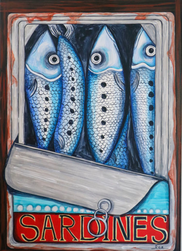 Painting titled "Sardines en boite" by Valérie Hage, Original Artwork, Acrylic