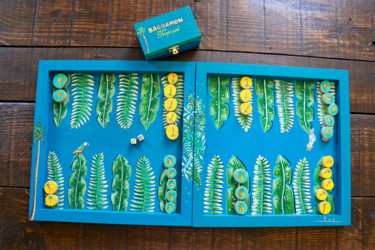 Backgammon tropical Design intitulée "Backgammon tropical" par Valérie Hage, Œuvre d'art originale, Acrylique