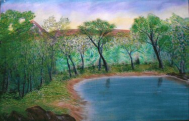 Картина под названием "silent-lake.jpg" - Lee Nganga, Подлинное произведение искусства, Масло