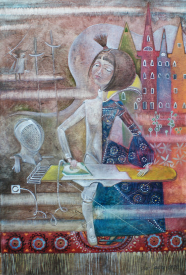 Painting titled "Серия Детство Фехто…" by Mariya Mariia Li Safi Li Safi, Original Artwork, Oil