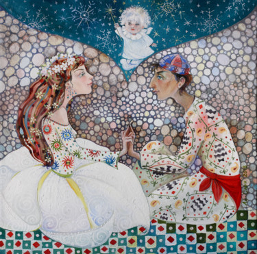 Painting titled "ангел зажигающий зв…" by Mariya Mariia Li Safi Li Safi, Original Artwork, Oil