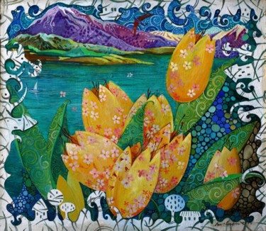 Картина под названием "желтые тюльпаны 65х…" - Mariya (Мария) Li-Safi (Ли-Сафи), Подлинное произведение искусства, Масло