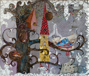 Peinture intitulée "город птиц 50х60 хм…" par Mariya Mariia Li Safi Li Safi, Œuvre d'art originale, Huile