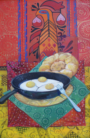 Pintura titulada "Яичница 59х38 хм 20…" por Mariya Mariia Li Safi Li Safi, Obra de arte original, Oleo
