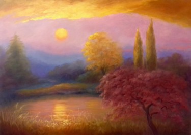Painting titled "Lumière d' automne" by Lee Campbell, Original Artwork, Oil