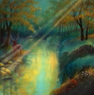 Peinture intitulée "Forêt Tranquille" par Lee Campbell, Œuvre d'art originale, Huile Monté sur Châssis en bois