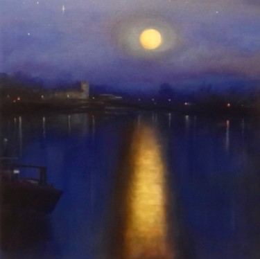 Painting titled "Nocturne - Old Isle…" by Lee Campbell, Original Artwork, Oil Mounted on Wood Stretcher frame
