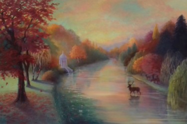 Painting titled "Idylle d' Automne" by Lee Campbell, Original Artwork, Oil Mounted on Wood Stretcher frame
