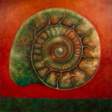 Malerei mit dem Titel "Red & Gold Ammonite" von Lee Campbell, Original-Kunstwerk, Öl