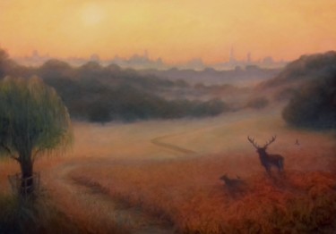 Картина под названием "City View - Richmon…" - Lee Campbell, Подлинное произведение искусства, Масло Установлен на Деревянна…