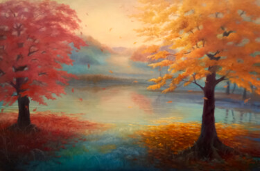 Painting titled "Dérive d' Automne" by Lee Campbell, Original Artwork, Oil
