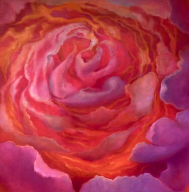 Peinture intitulée "Rose Doré" par Lee Campbell, Œuvre d'art originale, Huile Monté sur Châssis en bois