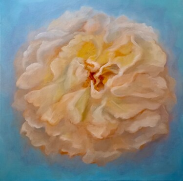Painting titled "Champagne Rose" by Lee Campbell, Original Artwork, Oil Mounted on Wood Stretcher frame