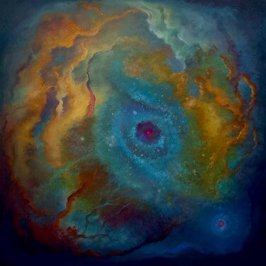 Peinture intitulée "Nebula Malachite" par Lee Campbell, Œuvre d'art originale, Huile